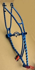 VINTAGE LOWRIDER 20" CENTER CAGE SQUARE TWISTED STYLE BICYCLE FRAME IN BLUE.