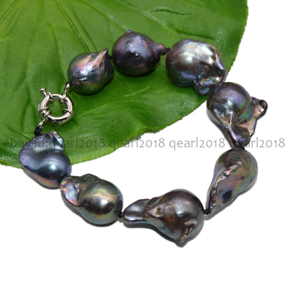 Enorme Brazalete Joyería Perla Barroca Mar del Sur Negro Natural Real 15-25 mm 7,5"" Foto 2 de 4