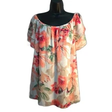 St. Johns Bay Shirt Size 2X Floral Off The Shoulder Top Casual Travel CruiseWear