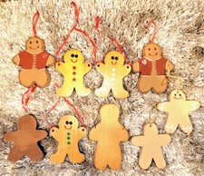 9 Gingerbread Men Christmas Tree Wood Hand Painted Ornaments 4.5 to 6 In Tall