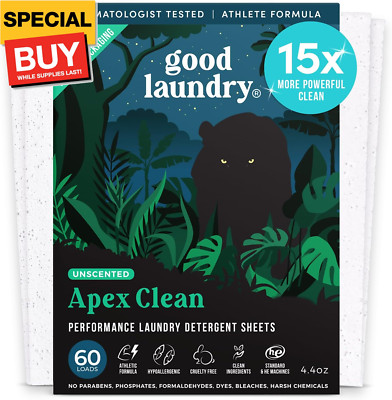 Apex Eco-Friendly Unscented Laundry Detergent Sheets (60 Loads)   15x Powerful S