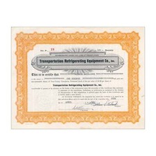 Transportation Refrigerating Equipment Co. // 100 Shares // Orange // 1940
