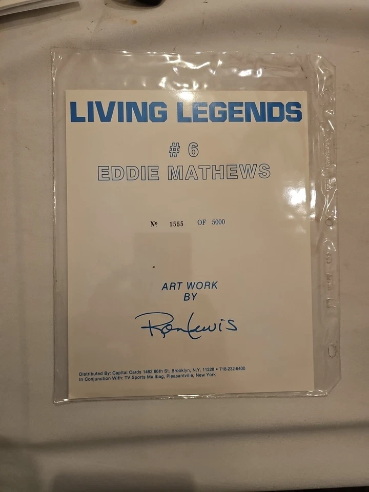 Eddie Mathews Signed Ron Lewis Baseball Photo Art Print Living Legends - Image 3 of 3