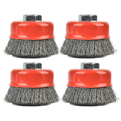 4 PC 3'' Crimped Wire Cup Brush, Wire Cup Set For Grinders, 5/8''-11 UNC