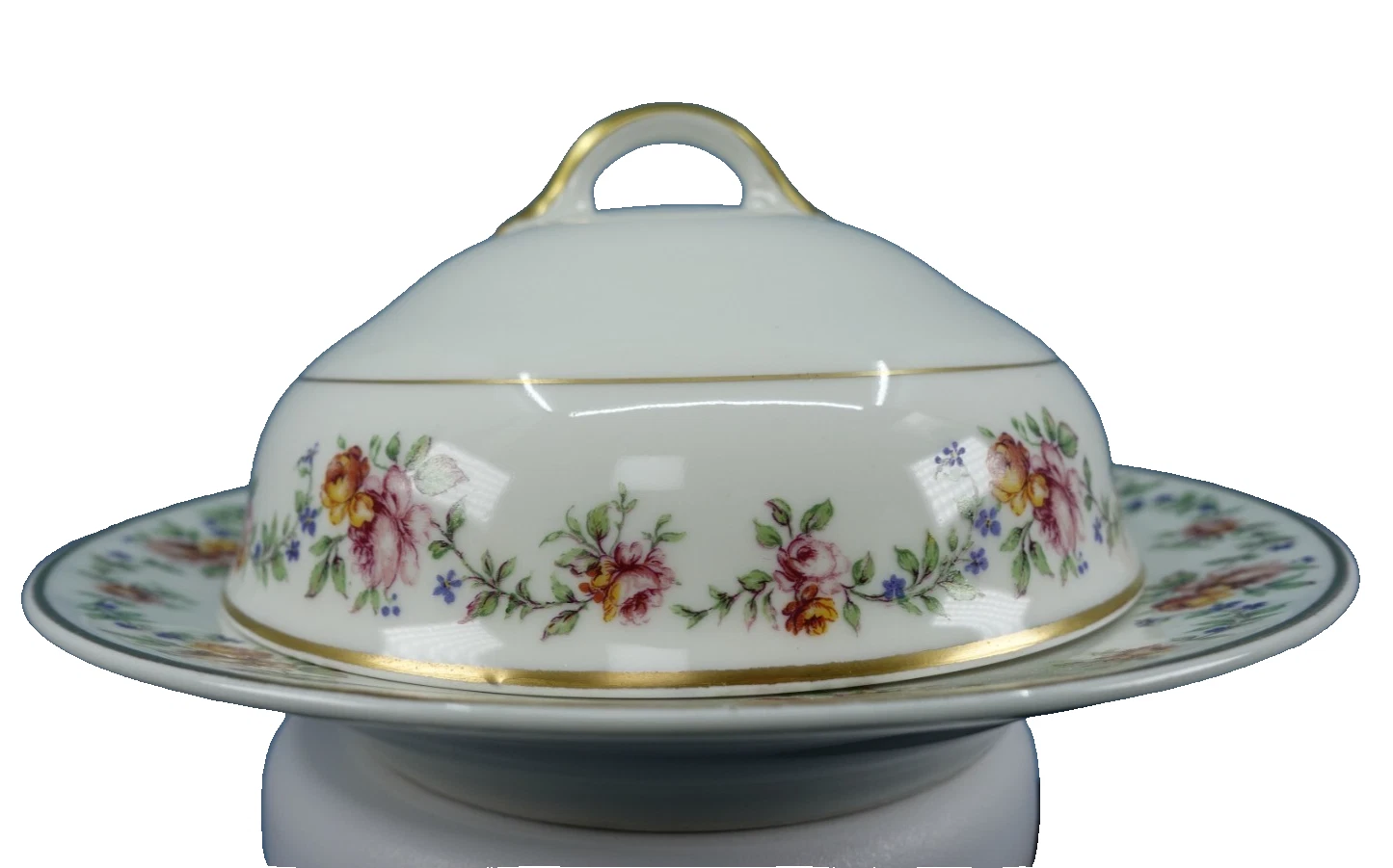 Vintage Theodore Haviland Limoges roses covered butter dish With Strainer.