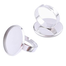 5X Stainless Steel Adjustable Flat Ring Base Round 20mm 25mm Cabochon Ring Base