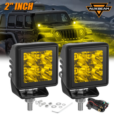 AUXBEAM 2X 2inch 40W Cube LED Work Light Pods Amber Driving Spot Light Truck SUV