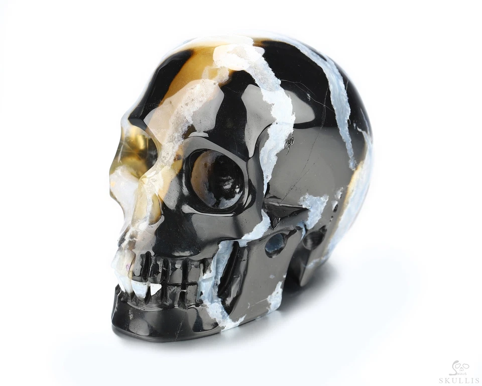 2.0英寸黑色斑马玛瑙手工雕刻水晶头骨,逼真,水晶修复 — 第 2/4 张图片