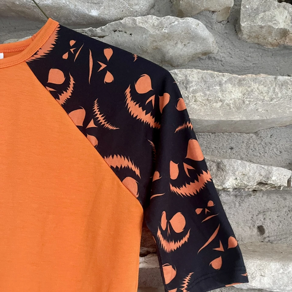 Lularoe Girls Top Halloween Skeleton Size 10 Youth Jack Skellington Raglan - Image 4 of 4