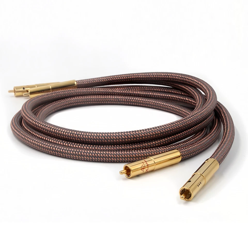 Audiophile 24K Gold Plated 6N OCC 2RAC to 2RCA Shielded Subwoofer Cable - Image 3 of 3