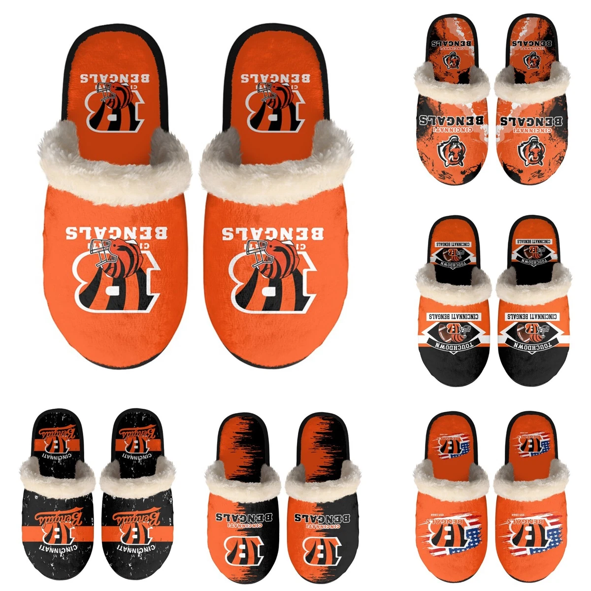 Cincinnati Bengals Plush Slippers Winter Fuzzy Fleece Home Shoes Christmas Gift