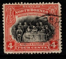 NORTH BORNEO SG280 1925 4c BLACK & SCARLET p12&frac12; USED