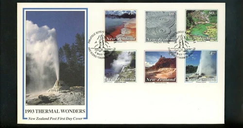 Postal History New Zealand FDC #1155-1160 Thermal Wonders water geyser 1993