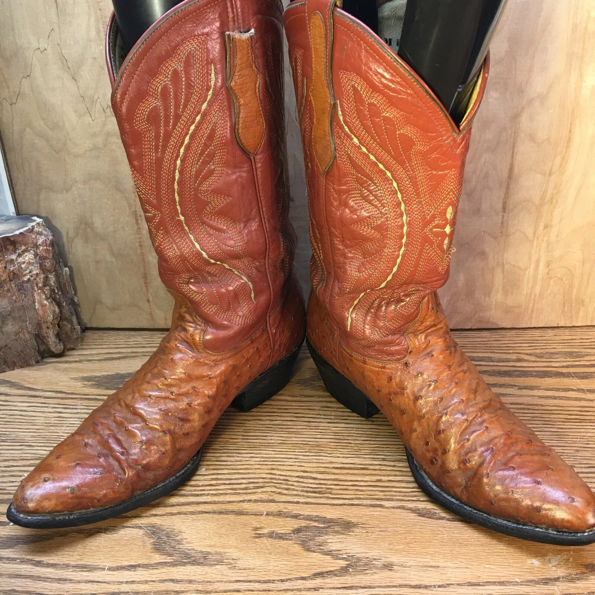 Cognac full quill Ostrich western boots sz 9