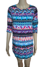 Everly small multicolored geometric mini dress women's short 3/4 sleeve