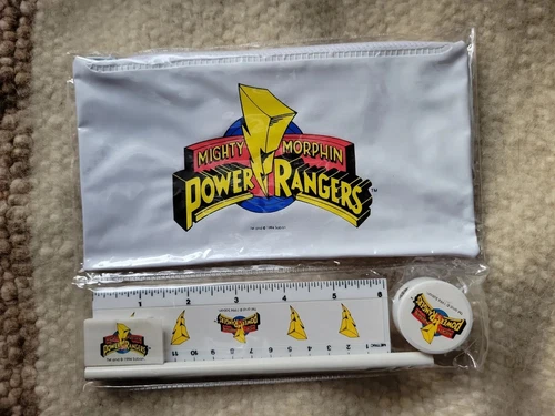 Vtg Mighty Morphin Power Ranger Study Kit Pencil Case Sharpener Ruler 1993 Saban