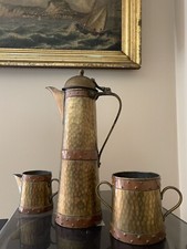 Unique imperial Russian Brass Copper  Tea Coffee Pot, Creamer,Sugar  Bowl.Marked