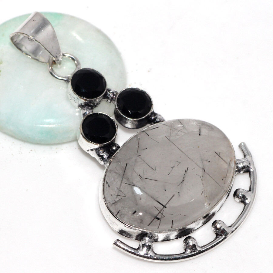 Natural Black Rutile Black Onyx Jewellery Pendant Handmade Gemstone Size 2