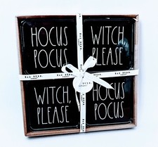 New RAE DUNN Halloween Collection Coaster Set 4 - HOCUS POCUS / WITCH, PLEASE