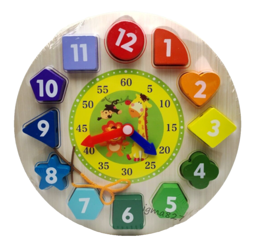 Apple Tree Toys Wooden Clock Shapes Colours Numbers Educational Toy 10+ Months - Picture 1 of 2