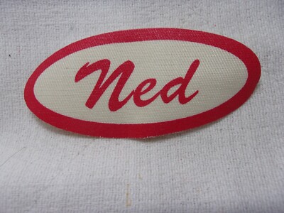 NED USED ALL SILK SCREEN  SEW  ON NAME PATCH TAGS OVAL RED ON WHITE