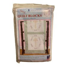 JDNA CROSS and FLOWERS Stamped Quilt Blocks For Hand Embroidery Set of 6
