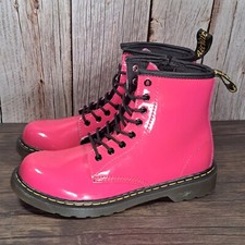 DR Martens Delaney Combat Boots Hot Pink Patent Leather Kids Girls Size 3
