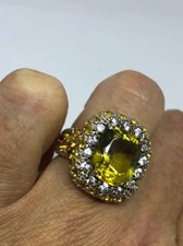 Gorgeous Cushion  Round Cut Lemon Citrine 23.12ctw  White CZ 925 Silver Ring