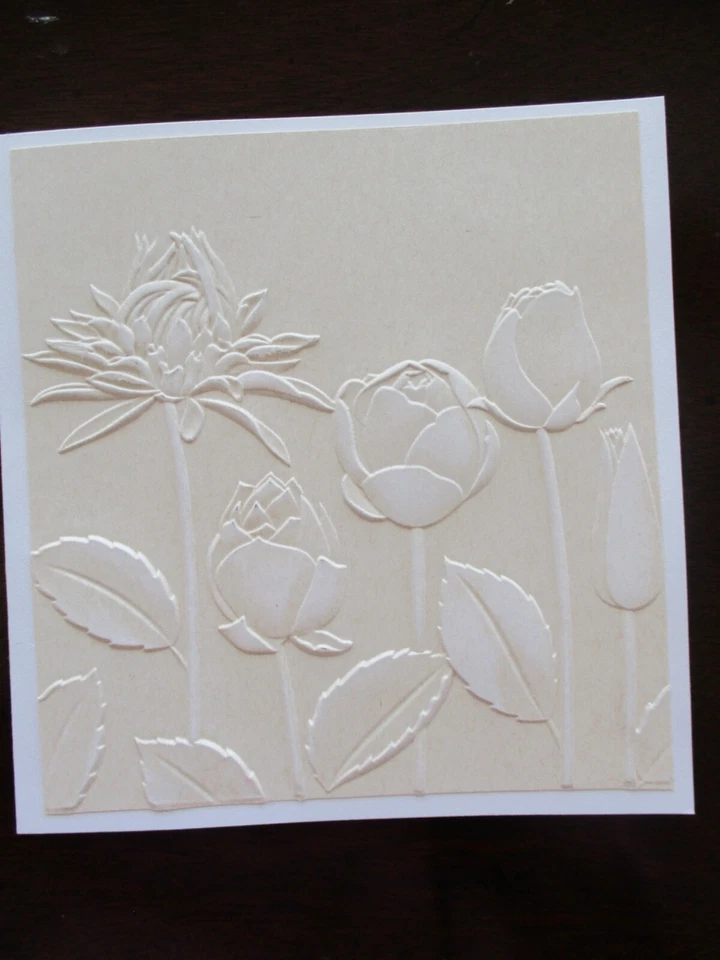*Greeting Card Set/6: Blank Handmade Floral Tan-Tones Embossed Notecards 6" sq. - Image 3 of 4