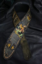 Guitar strap leather tooled all hand made in USA Black Crowes 3.5" new