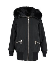 Moncler Fur-trimmed Zip Down Coat In Black Polyester Intl