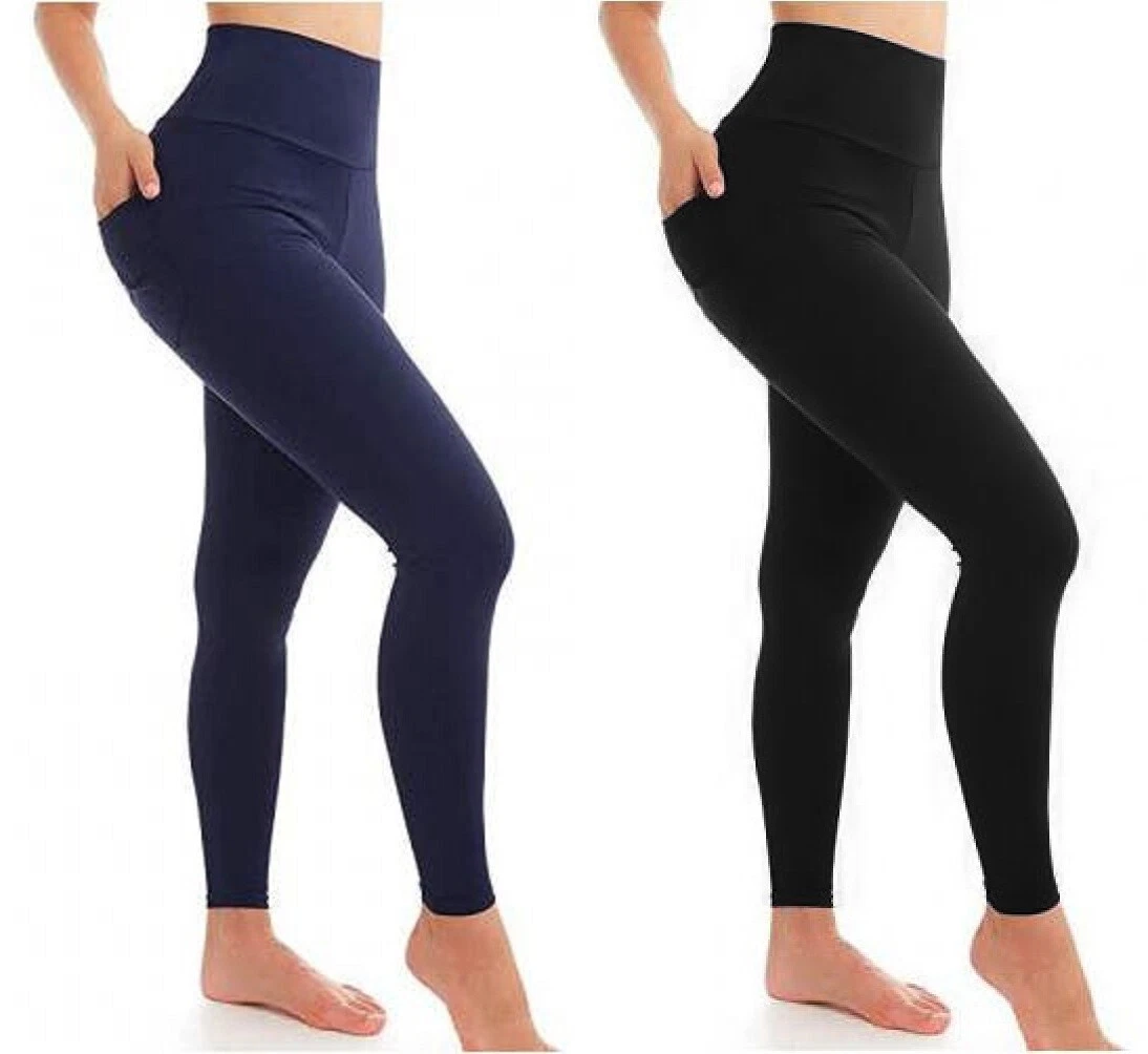 Womens Leggings Ladies LINED Black Tummy Control High Waist Size