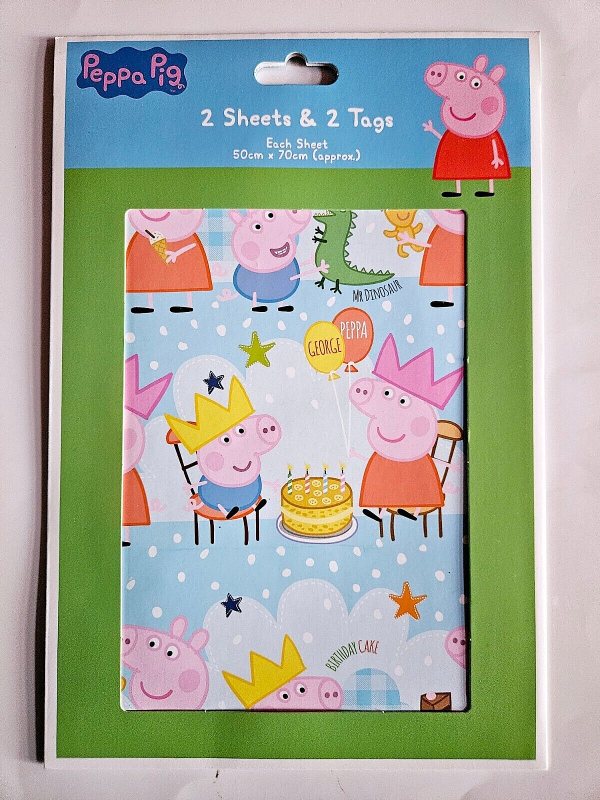 Peppa Pig Birthday Wrapping paper Pack of 2 Sheets and 2 Gift Tags