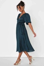 LULU'S dress "EXQUISITE ICON" in Emerald Green with Pleated Puff Sleeve, XL, NWT