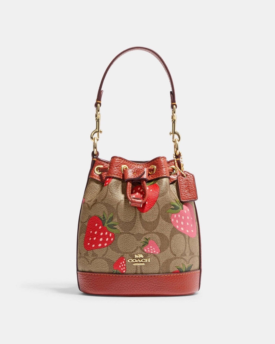 COACH DEMPSEY Mini Bucket Bag Signature Canvas Wild Strawberry