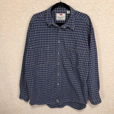 Levi's Shirt Men s XL Blue Plaid Metal Button Long Sleeve Hong Kong 90s Vintage