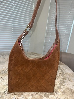 Hammitt Tim Med Chocolate Brown Diamond Patern Suede Shoulder Bag NWT $395