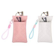 2 Pcs Double Eyeglasses Case Pouch with Carrying Strap, Light Pink/White