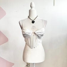 White Satin Corset Bridal Top Romantic Bride Vintage Inspired Glam Medium