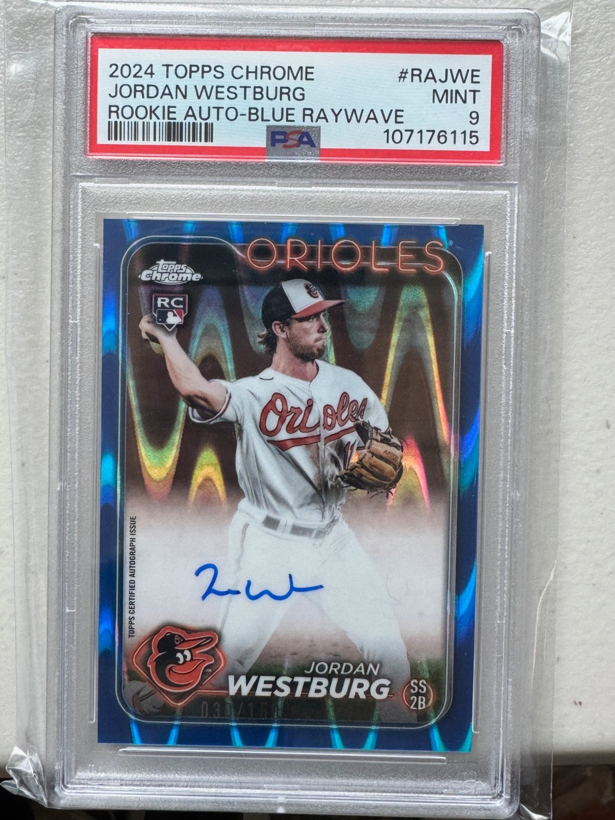 2024 Topps Chrome - Jordan Westburg RC Auto Blue Raywave /150 PSA 9 #RAJWE