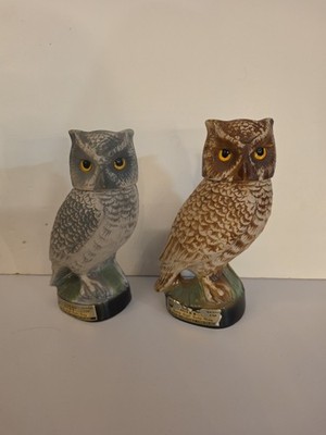 Vintage Jim Beam Owl Decanter Set - 1979 Screech & 1981 Horned Owl