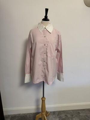 Free People Tommy Oxford Shirt - Pink/White Size L RRP: £118.00