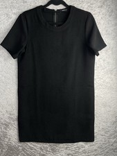 Mango Basics Size M Black Straight Cut Shift Dress Short Sleeves Knee Length Zip