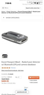 Escort Passport Max 2 Radar Detector