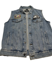 Harley-Davidson Denim Biker Vest Men's M Sturgis 70th Annual 2010 Patches Blue
