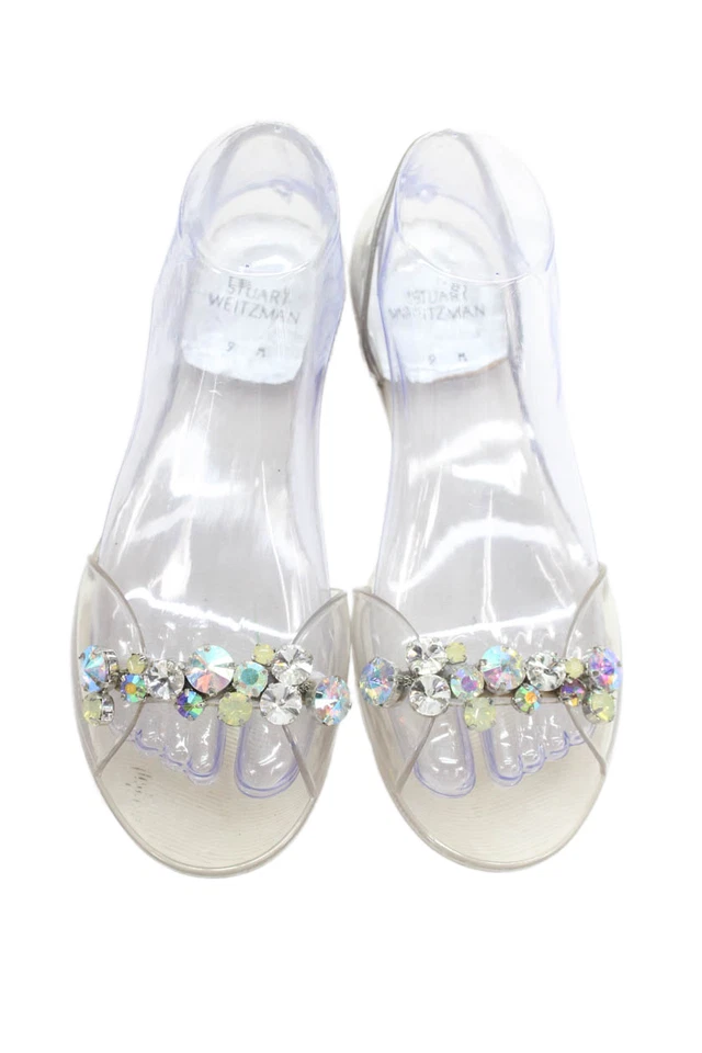 Stuart Weitzman Womens Jeweled Slide On D'orsay Sandals Clear Size 9 Medium - Image 2 of 4
