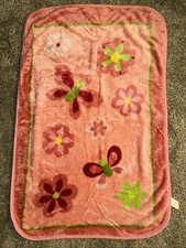 VTG Plush Pink Green Butterflies Flowers Baby Blanket