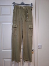 New Ladies Primark Cargo Style Trousers Size Small Khaki Green Elasticated Waist