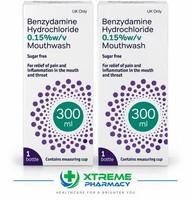 Benzydamine 0.15% Mouthwash 300ml | Relief of Pain & Inflammation X 2 PACK