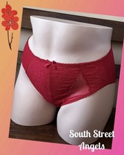 VINTAGE WACOAL 841186 CRIMSON RED 2 PR Retro Chic SHEER Hi-Cut Brief Panties XL